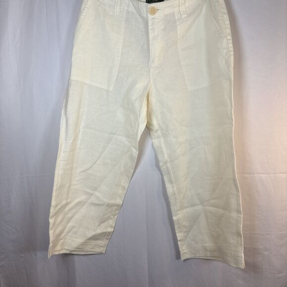 Women’s Eddie Bauer Cream Wide Leg Linen Capri Pants Size 8 Petite NWOT - Picture 3 of 14